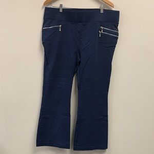 Elegant Navy Women's Flare Pants with Zipper Accents